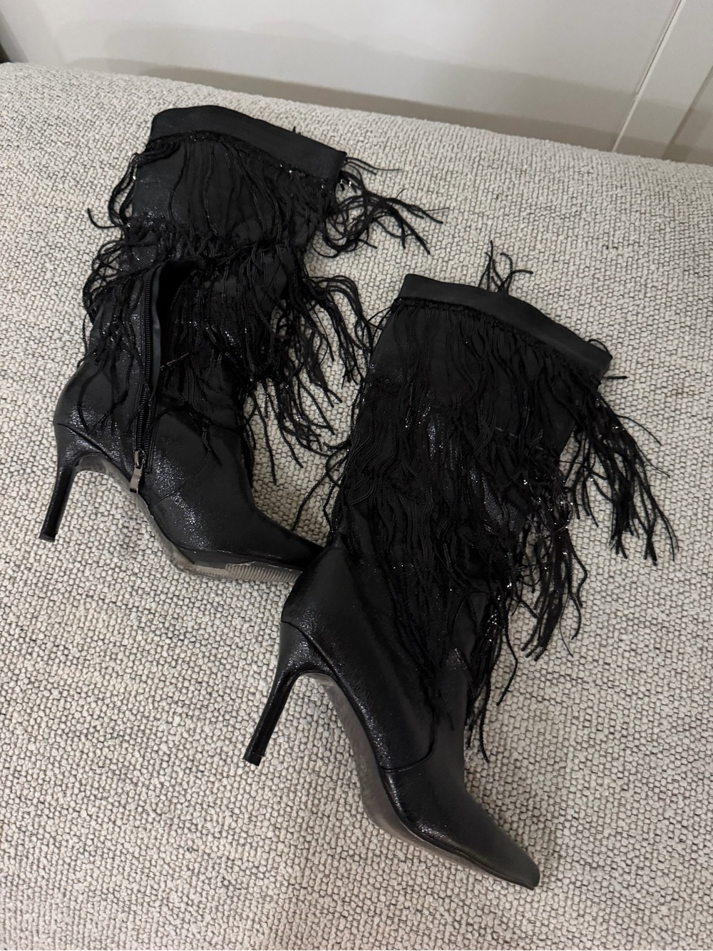 SHEIN Black Fringe Stiletto Mid-Calf Boots